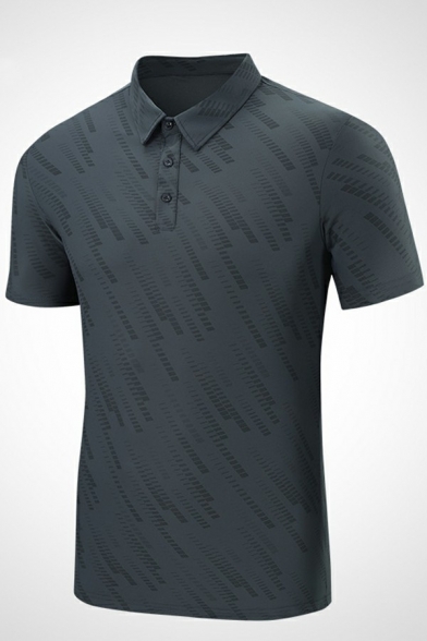 Elegant Polo Shirt Stripe Print Short Sleeve Point Collar Slim Button Polo Shirt for Guys