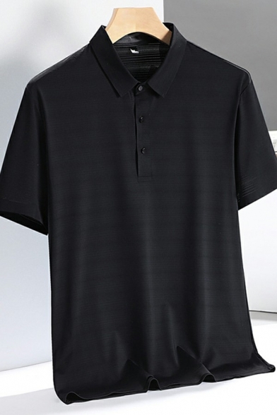 Guy's Classic Polo Shirt Plain Button Detail Short-sleeved Spread Collar Polo Shirt