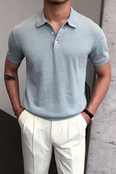 Modern Boy's Polo Shirt Plain Turn-down Collar Regular Short Sleeve Button down Polo Shirt