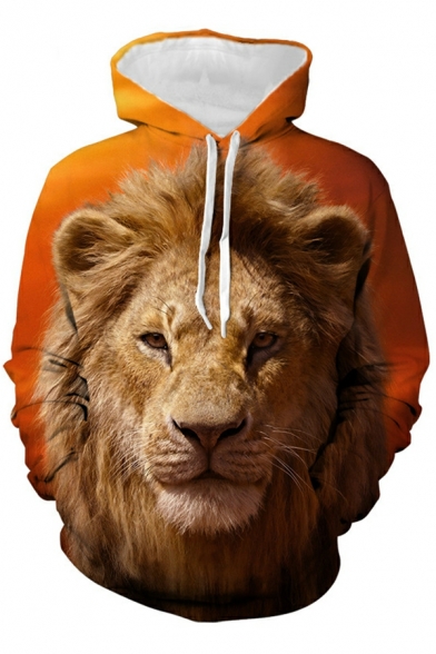 Popular Men's Hoodie 3D Lion Printed Pocket Long Sleeve Relaxed Hooded Drawcord Hoodie