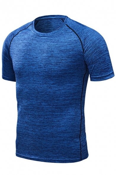 Simple Men's Tee Shirt Space Dye Print Round Neck Skinny Short-sleeved Quick Dry Tee Top