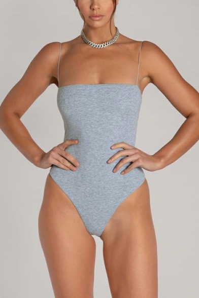 Summer Style Women's Bodysuit Whole Colored Sleeveless Spaghetti Strap Bodysuit
