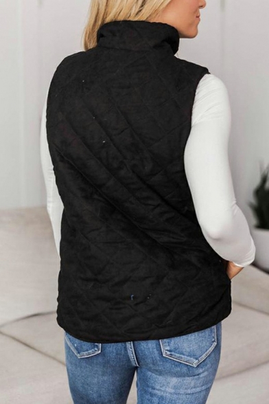 Unique Womens Vest Pure Color Sleeveless Pocket Detail Spread Collar Zip Placket Vest