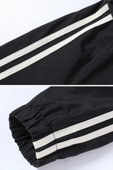 Fancy Jacket Stripe Pattern Pocket Long Sleeve Regular Hooded Zip down Jacket for Men