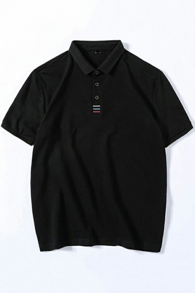 Guys Boyish Polo Shirt Plain Button Up Short Sleeve Spread Collar Polo Shirt