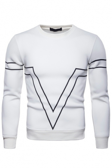 Simple Sweatshirt Contrast Line Long Sleeve Slimming Crew Neck Pullover Sweatshirt for Men
