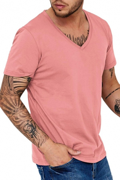 Vintage Tee Shirt Whole Colored V-neck Short Sleeve Regular T-Shirt for Boys