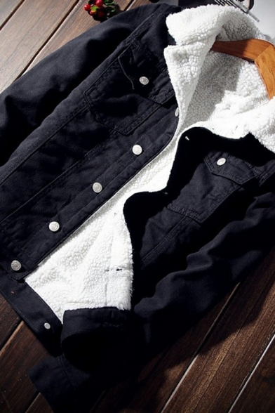 Elegant Boys Jacket Solid Color Chest Pocket Long Sleeve Spread Collar Denim Jacket
