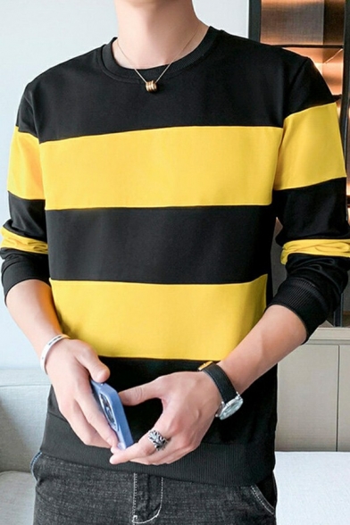 Boy's Urban Sweatshirt Contrast Color Fitted Crew Neck Long-Sleeved Pullover Sweatshirt