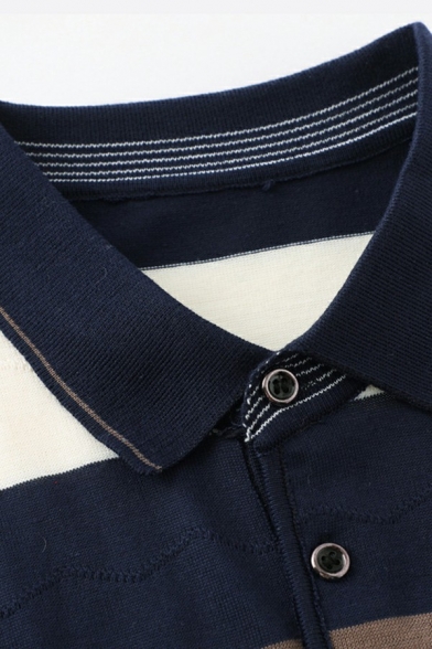 Men Dashing Polo Shirt Striped Pattern Chest Pocket Short-Sleeved Polo Shirt