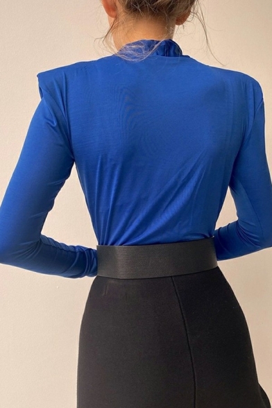 Old-fashioned Womens Bodysuit Plain Ruched Detail V Neck Long Sleeve Bodysuit