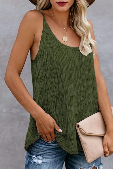 Couture Women Knit Top Solid Color Spaghetti Strap Scoop Neck Regular Fit Top