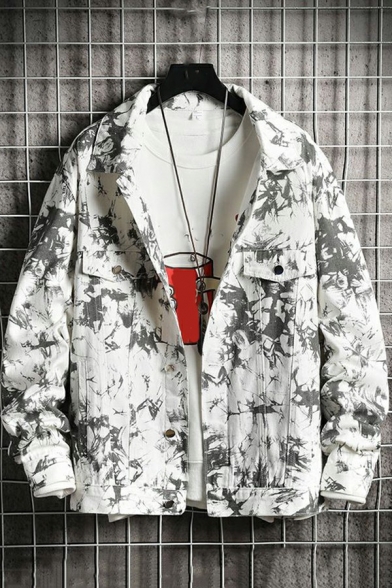 Elegant Boys Jacket Tie Dye Print Pocket Long Sleeve Spread Collar Button Fly Denim Jacket