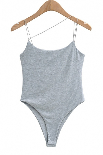 Girlish Bodysuit Solid Color Spaghetti Strap Sleeveless Bodysuit for Ladies