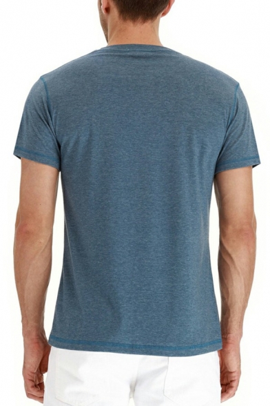 Men Business T-shirt Plain Button Designed Henley Collar Short Sleeves Slim Fit Tee Top
