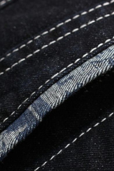 Men Stylish Jacket Color Block Chest Pocket Spread Collar Button Closure Denim Jacket