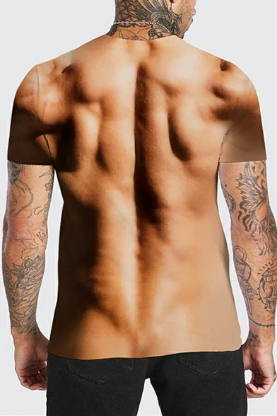 Casual Men's Tee Shirt Muscle Pattern Crew Collar Short-sleeved Skinny Tee Top