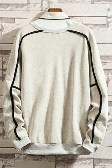 Creative Men Sweatshirt Contrast Line Round Collar Long-sleeved Relaxed Sweatshirt