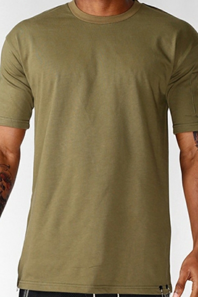 Edgy Tee Shirt Solid Color Round Neck Fitted Zipper Detail Short Sleeve Tee Shirt for Men