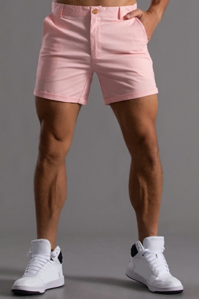 Leisure Men's Shorts Whole Colored Pocket Mid Rise Slim Fitted Zip Closure Shorts