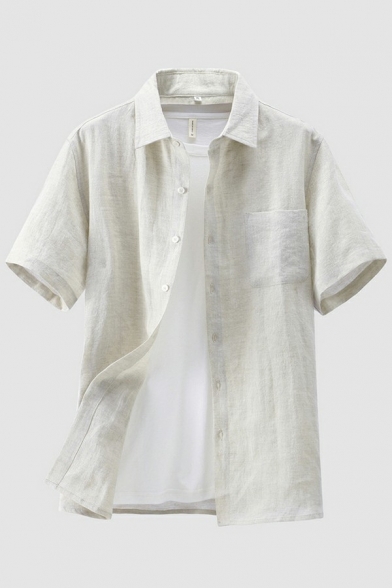 Urban Shirt Pure Color Pocket Detailed Button Closure Short Sleeves Regular Shirt for Men