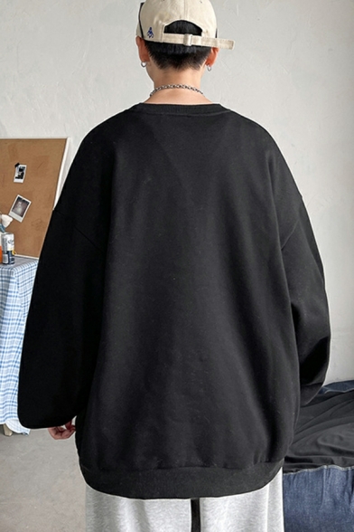 Dashing Men's Sweatshirt Plain Long-Sleeved Loose Fit Round Collar Pullover Sweatshirt