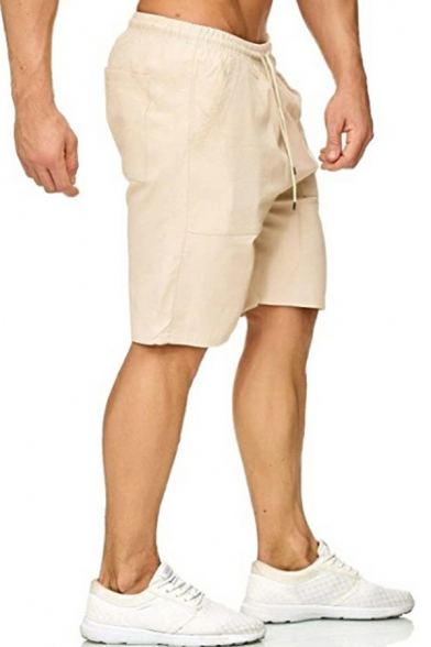 Dashing Men Shorts Solid Big Pocket Drawstring Waist Mid Rise Loose Shorts for Men