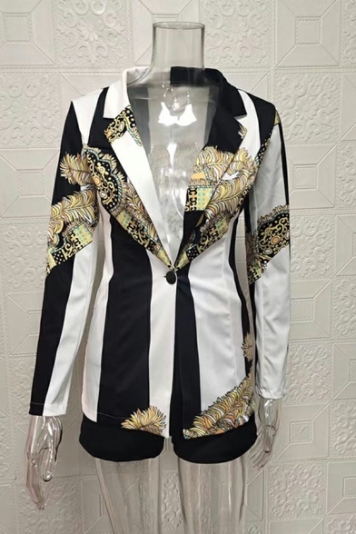 Faddish Ladies Suit Set Color Panel Single Button Notched Lapel Blazer with Shorts Co-ords