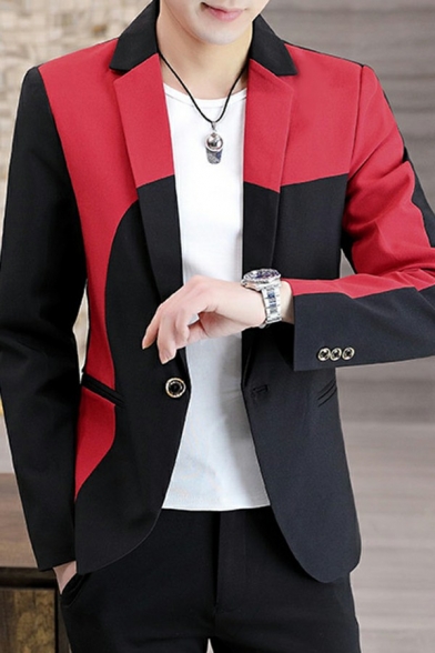 Freestyle Blazer Color Block Pocket Long Sleeve Lapel Collar Single Button Blazer for Men