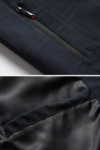 Guy's Fashion Jacket Checked Pattern Long Sleeve Stand Collar Zip Placket Baseball Jacket
