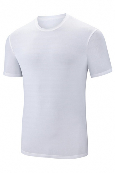 Men Fancy Tee Shirt Whole Colored Round Collar Short Sleeves Regular Fit T-Shirt