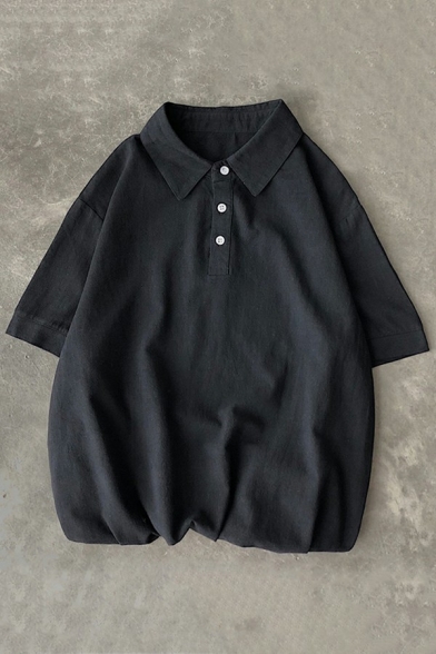 Men Modern Polo Shirt Color Block Button Detail Half Sleeve Polo Shirt