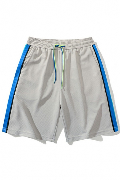 Men Novelty Shorts Stripe Print Pocket Detail Drawstring Waist Shorts