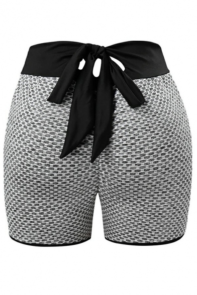 Basic Women's Shorts Geometric Print Bow High Waist Skinny Shorts