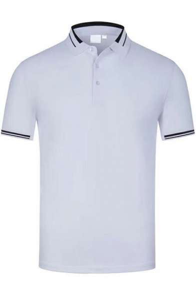 Freestyle Guy's Polo Shirt Contrast Trim Turn-down Collar Short Sleeves Button Polo Shirt