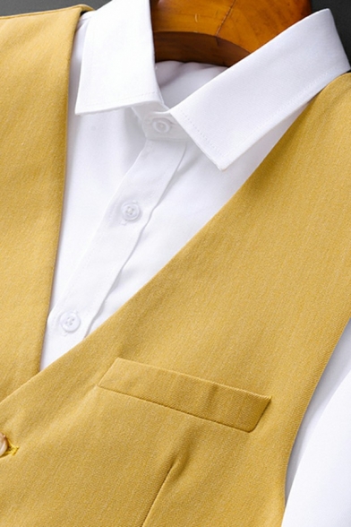 Freestyle Guys Suit Vest Whole Colored Button-up Pocket V-Neck Loose Suit Vest