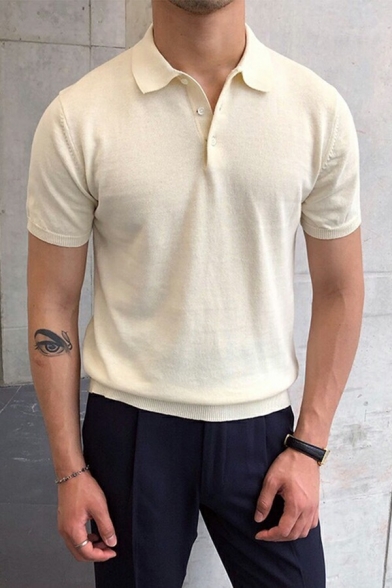 Modern Boy's Polo Shirt Plain Turn-down Collar Regular Short Sleeve Button down Polo Shirt