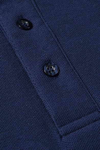 Stylish Men Polo Shirt Regular Short Sleeves Spread Collar Pure Color Button Polo Shirt