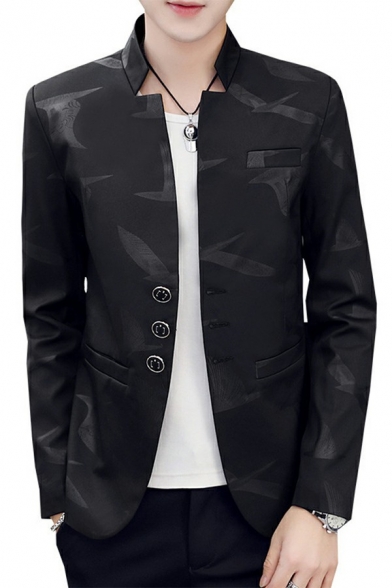 Fashionable Blazer All over Pattern Stand Collar Single Breasted Blazer Fitted for Men