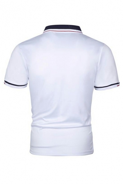 Fashionable Shirt Contrast Line Button-up Short Sleeve Turn-down Collar Slim Shirt for Men