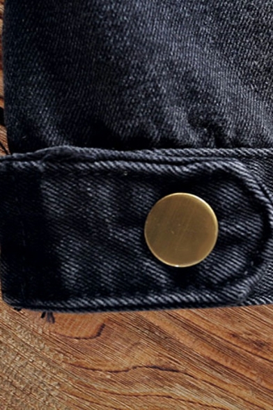 Men Street Look Denim Jacket Solid Color Turn-down Collar Button Closure Denim Jacket