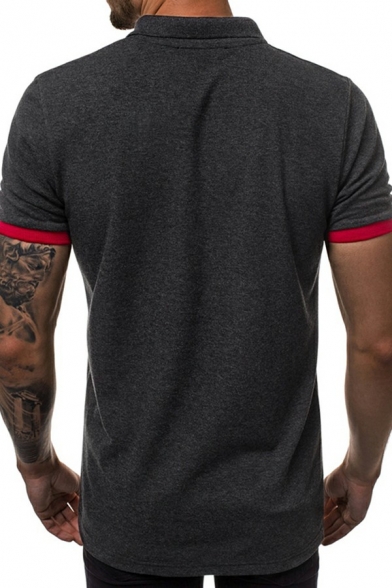Stylish Polo Shirt Contrast Trim Short Sleeves Spread Collar Zipper Polo Shirt for Men