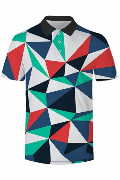 Urban Polo Shirt 3D Printed Lapel Collar Short Sleeve Regular Fit Polo Shirt for Men