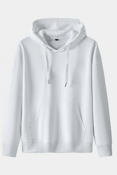Cozy Hoodie Pure Color Big Pocket Long-Sleeved Relaxed Hooded Drawstring Hoodie for Men