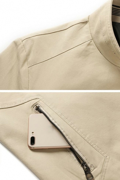 Creative Jacket Contrast Stripe Pocket Long Sleeve Stand Neck Zipper Bomber Jacket for Men