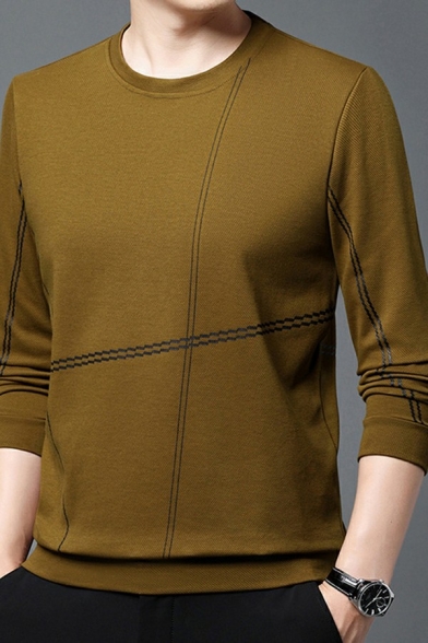 Men Dashing Sweatshirt Contrast Line Long-Sleeved Regular Round Neck Pullover Sweatshirt