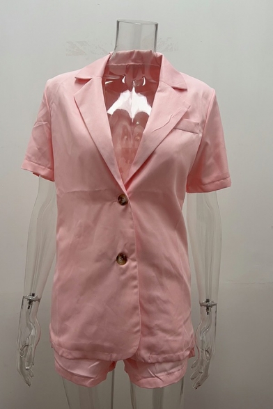 Modern Women's Suit Co-ords Plain Notched Lapel Blazer with High Waist Shorts Set