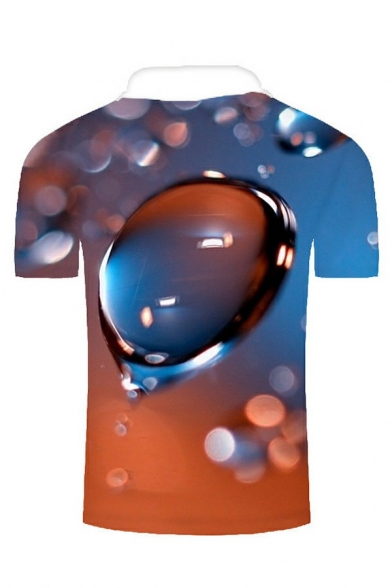 Stylish Polo Shirt 3D Printed Spread Collar Short Sleeves Button Fly Polo Shirt for Boys