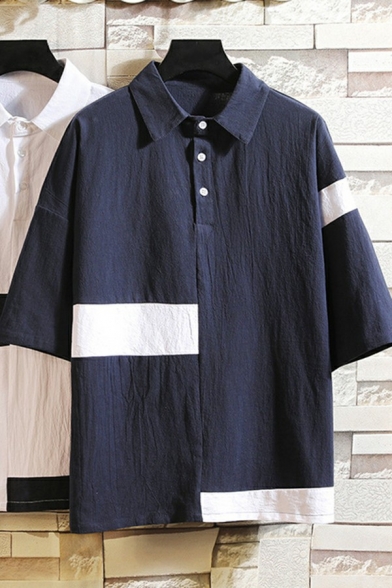Urban Polo Shirt Contrast Color Button Deail Half Sleeve Polo Shirt for Men