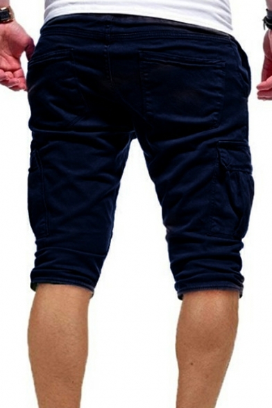 Boyish Shorts Solid Solid Color Drawstring Waist Mid Rise Regular Cargo Shorts for Guys